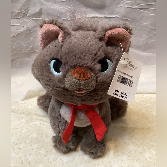 Disney Store Aristocats Movie Gray Plush Kitten Berlioz Stuffed Toy New with Tag